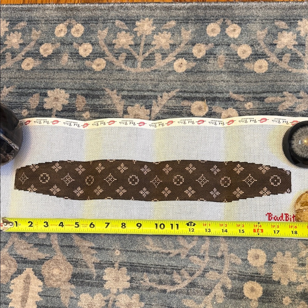 Brown Patterned Needlepoint Purse Strap Canvas